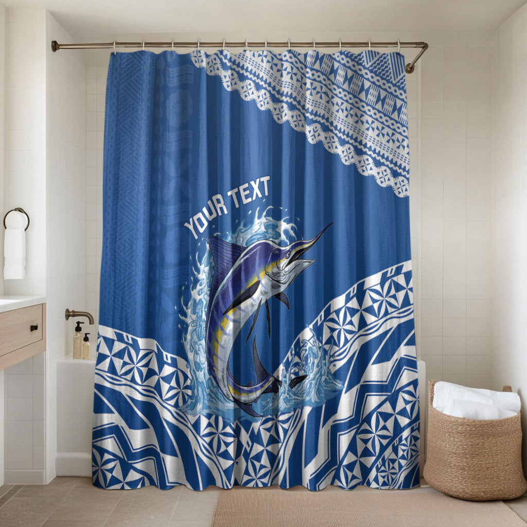Yasawa Fiji 2026 Rugby Custom Bathroom Set Marlin Fijian Tapa Pattern LT14 Shower Curtain Only Blue - Polynesian Pride
