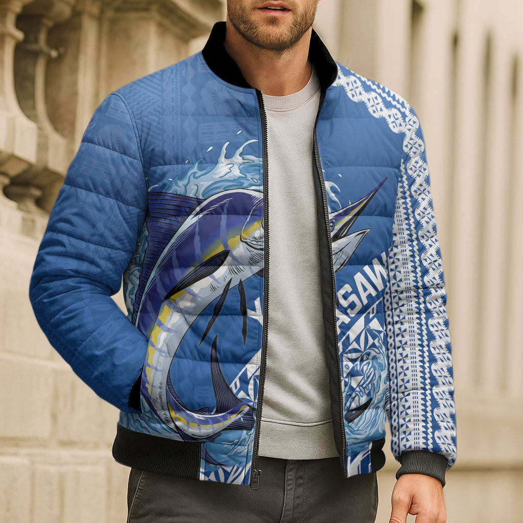 Yasawa Fiji 2026 Rugby Custom Bomber Puffer Jacket Marlin Fijian Tapa Pattern LT14 - Polynesian Pride