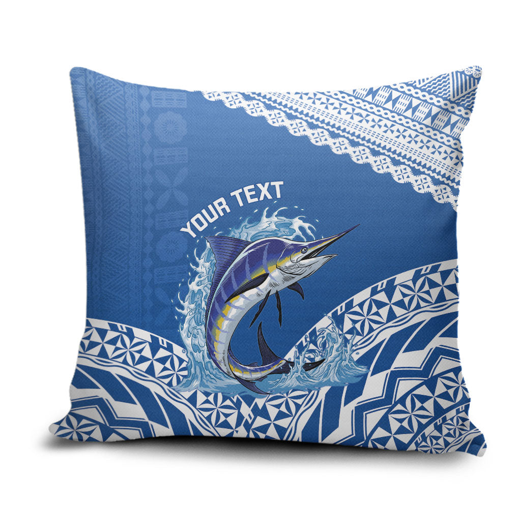 Yasawa Fiji 2026 Rugby Custom Pillow Cover Marlin Fijian Tapa Pattern LT14 Blue - Polynesian Pride