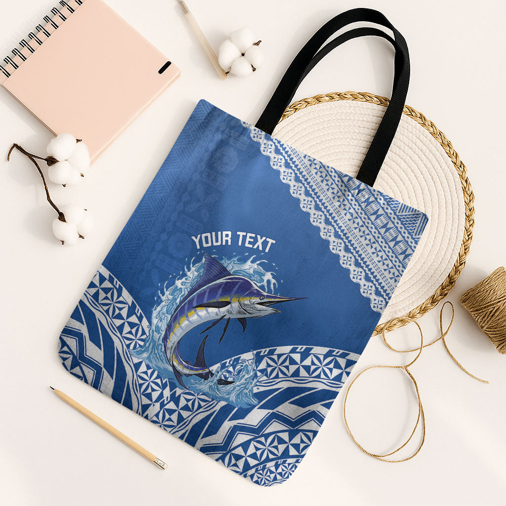 Yasawa Fiji 2026 Rugby Custom Tote Bag Marlin Fijian Tapa Pattern LT14 Black Strap One Size Blue - Polynesian Pride