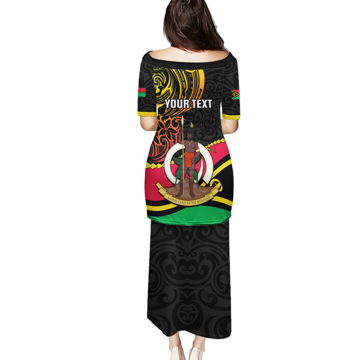 Personalised Vanuatu Unity Day Puletasi 29 November Coat Of Arms With Flag Style LT14 - Polynesian Pride