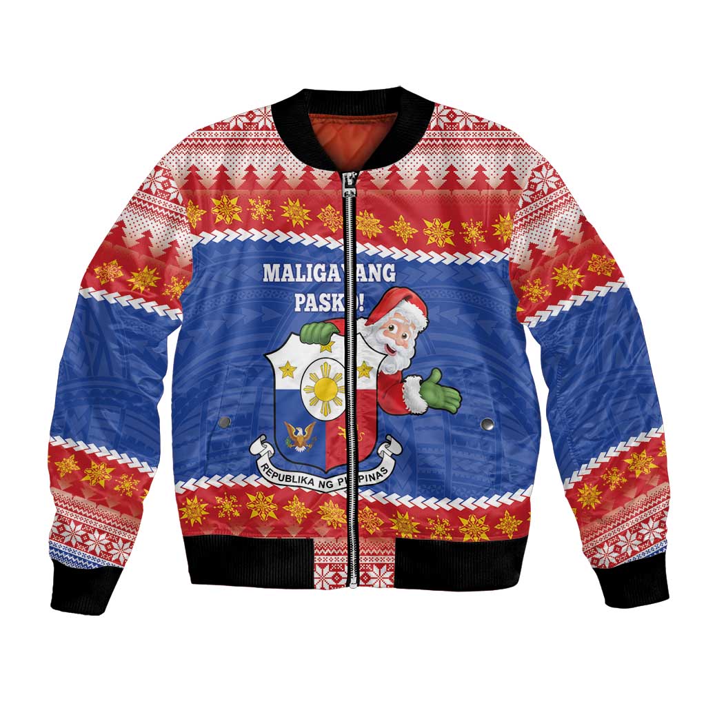 Personalized The Philippines Christmas Bomber Jacket Pilipinas Parol - Maligayang Pasko! LT14 Unisex Blue - Polynesian Pride