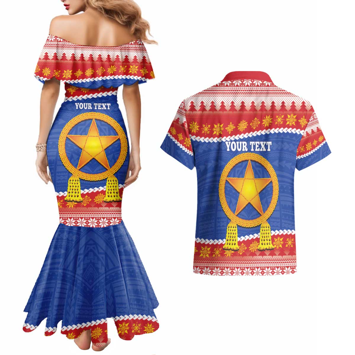 Personalized The Philippines Christmas Couples Matching Mermaid Dress and Hawaiian Shirt Pilipinas Parol - Maligayang Pasko! LT14 - Polynesian Pride