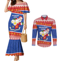 Personalized The Philippines Christmas Couples Matching Mermaid Dress and Long Sleeve Button Shirt Pilipinas Parol - Maligayang Pasko! LT14 Blue - Polynesian Pride