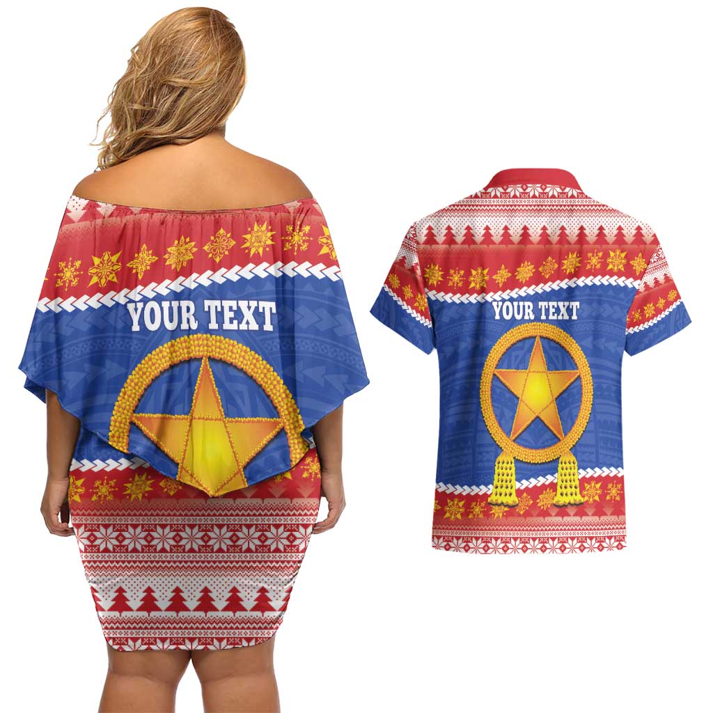 Personalized The Philippines Christmas Couples Matching Off Shoulder Short Dress and Hawaiian Shirt Pilipinas Parol - Maligayang Pasko! LT14 - Polynesian Pride