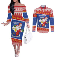 Personalized The Philippines Christmas Couples Matching Off The Shoulder Long Sleeve Dress and Long Sleeve Button Shirt Pilipinas Parol - Maligayang Pasko! LT14 Blue - Polynesian Pride