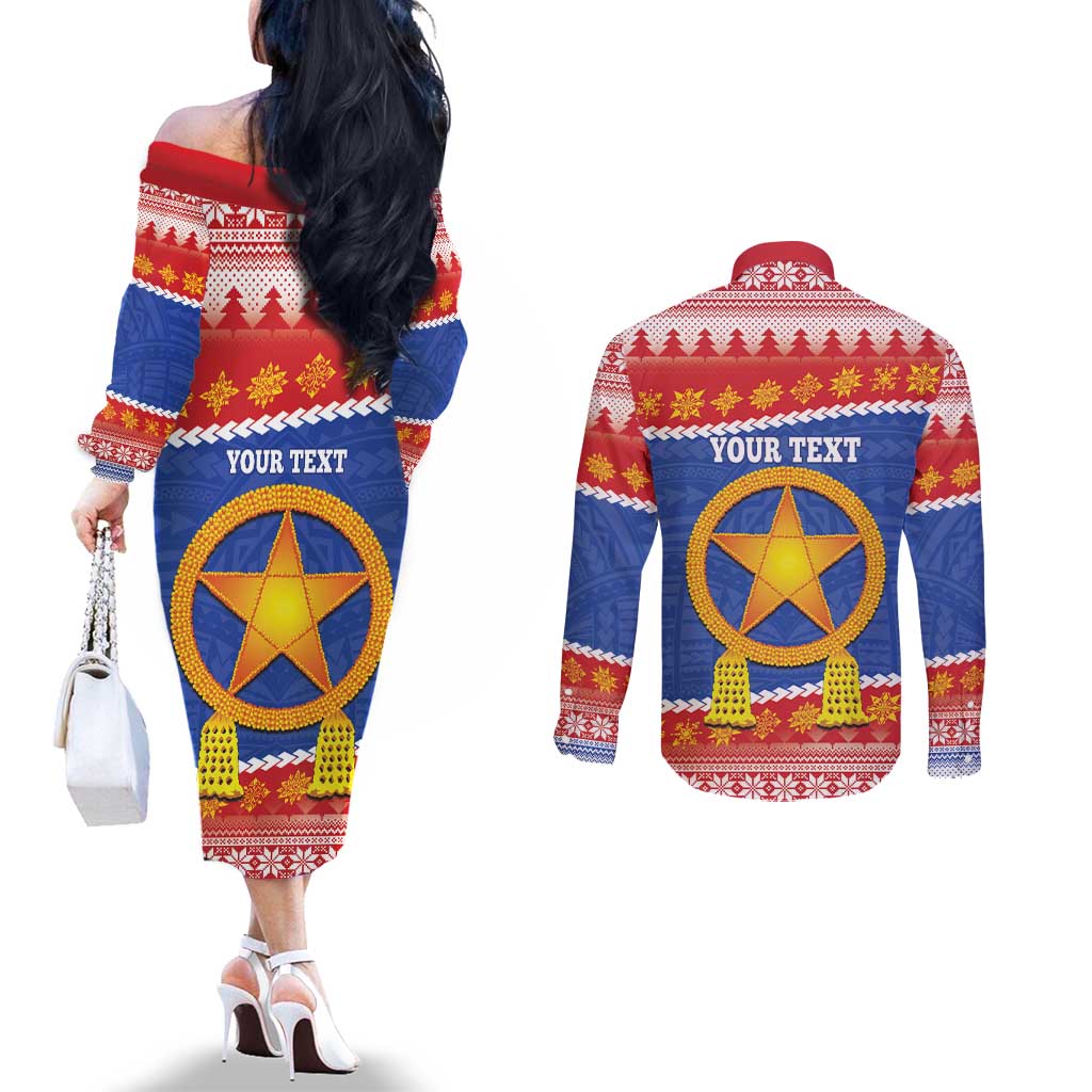 Personalized The Philippines Christmas Couples Matching Off The Shoulder Long Sleeve Dress and Long Sleeve Button Shirt Pilipinas Parol - Maligayang Pasko! LT14 - Polynesian Pride
