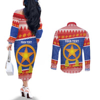 Personalized The Philippines Christmas Couples Matching Off The Shoulder Long Sleeve Dress and Long Sleeve Button Shirt Pilipinas Parol - Maligayang Pasko! LT14 - Polynesian Pride