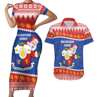 Personalized The Philippines Christmas Couples Matching Short Sleeve Bodycon Dress and Hawaiian Shirt Pilipinas Parol - Maligayang Pasko! LT14 Blue - Polynesian Pride