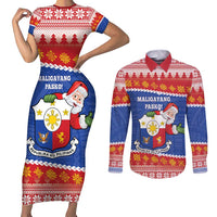 Personalized The Philippines Christmas Couples Matching Short Sleeve Bodycon Dress and Long Sleeve Button Shirt Pilipinas Parol - Maligayang Pasko! LT14 Blue - Polynesian Pride