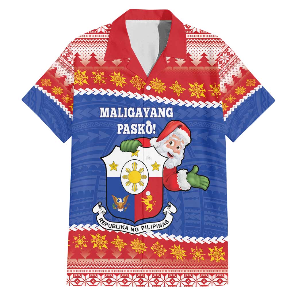 Personalized The Philippines Christmas Family Matching Mermaid Dress and Hawaiian Shirt Pilipinas Parol - Maligayang Pasko! LT14 Dad's Shirt - Short Sleeve Blue - Polynesian Pride