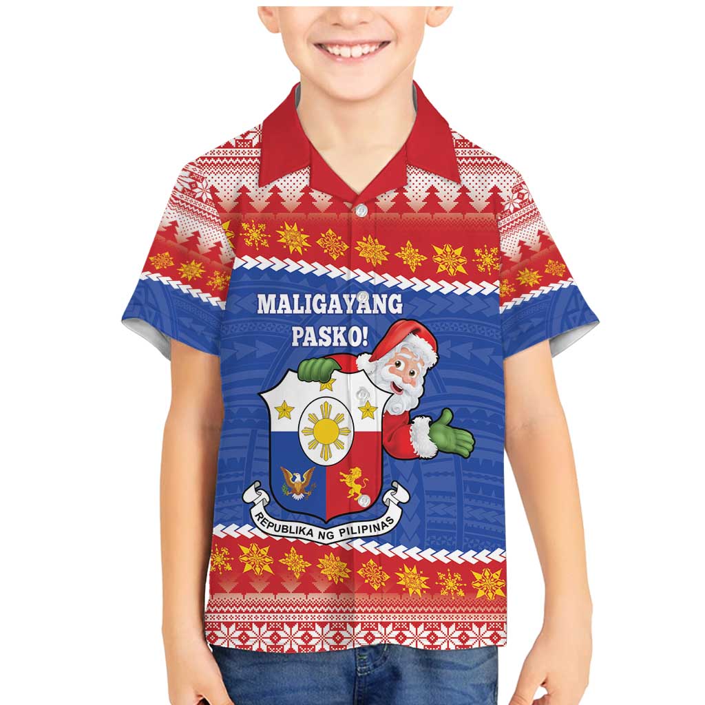 Personalized The Philippines Christmas Family Matching Mermaid Dress and Hawaiian Shirt Pilipinas Parol - Maligayang Pasko! LT14 Son's Shirt Blue - Polynesian Pride