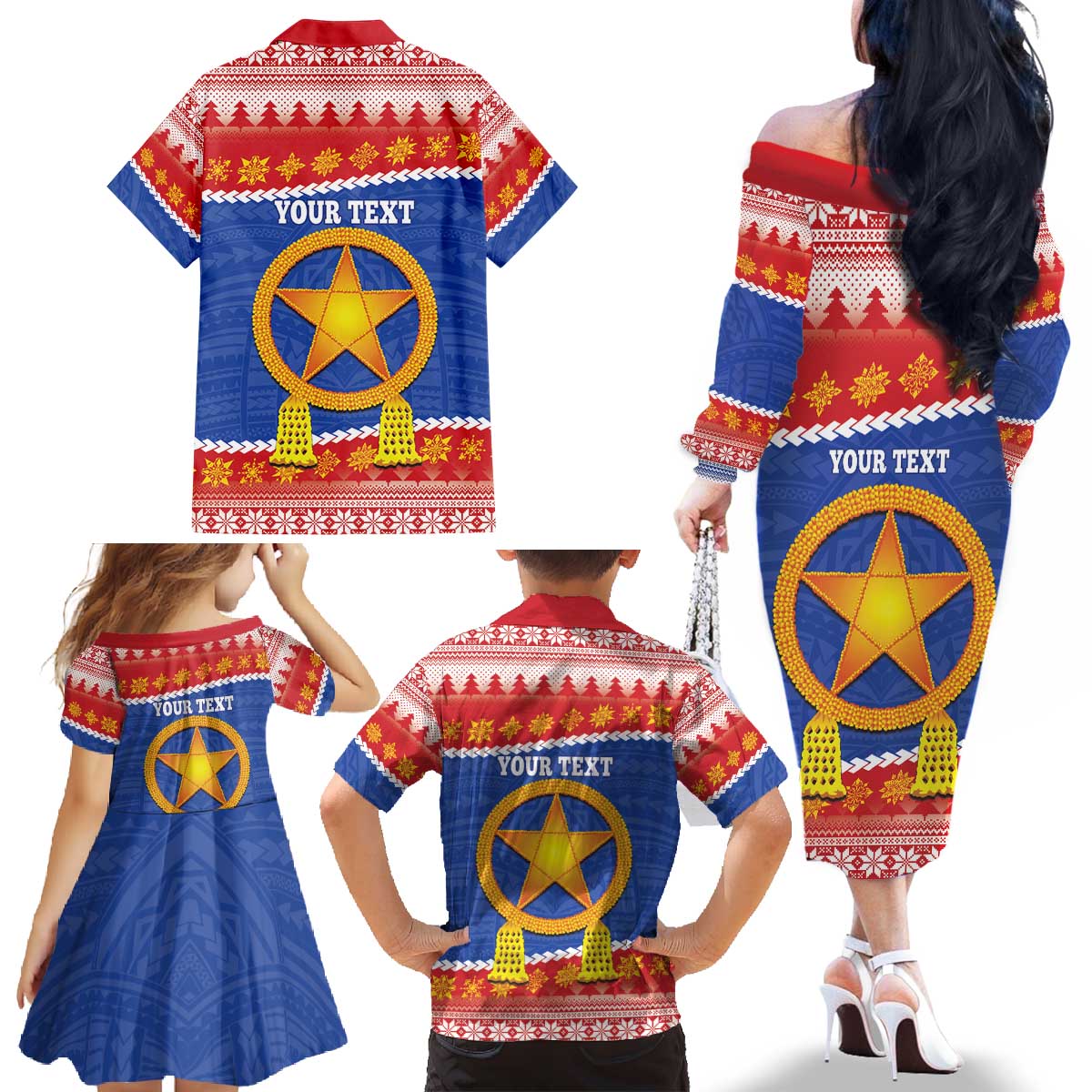 Personalized The Philippines Christmas Family Matching Off The Shoulder Long Sleeve Dress and Hawaiian Shirt Pilipinas Parol - Maligayang Pasko! LT14 - Polynesian Pride