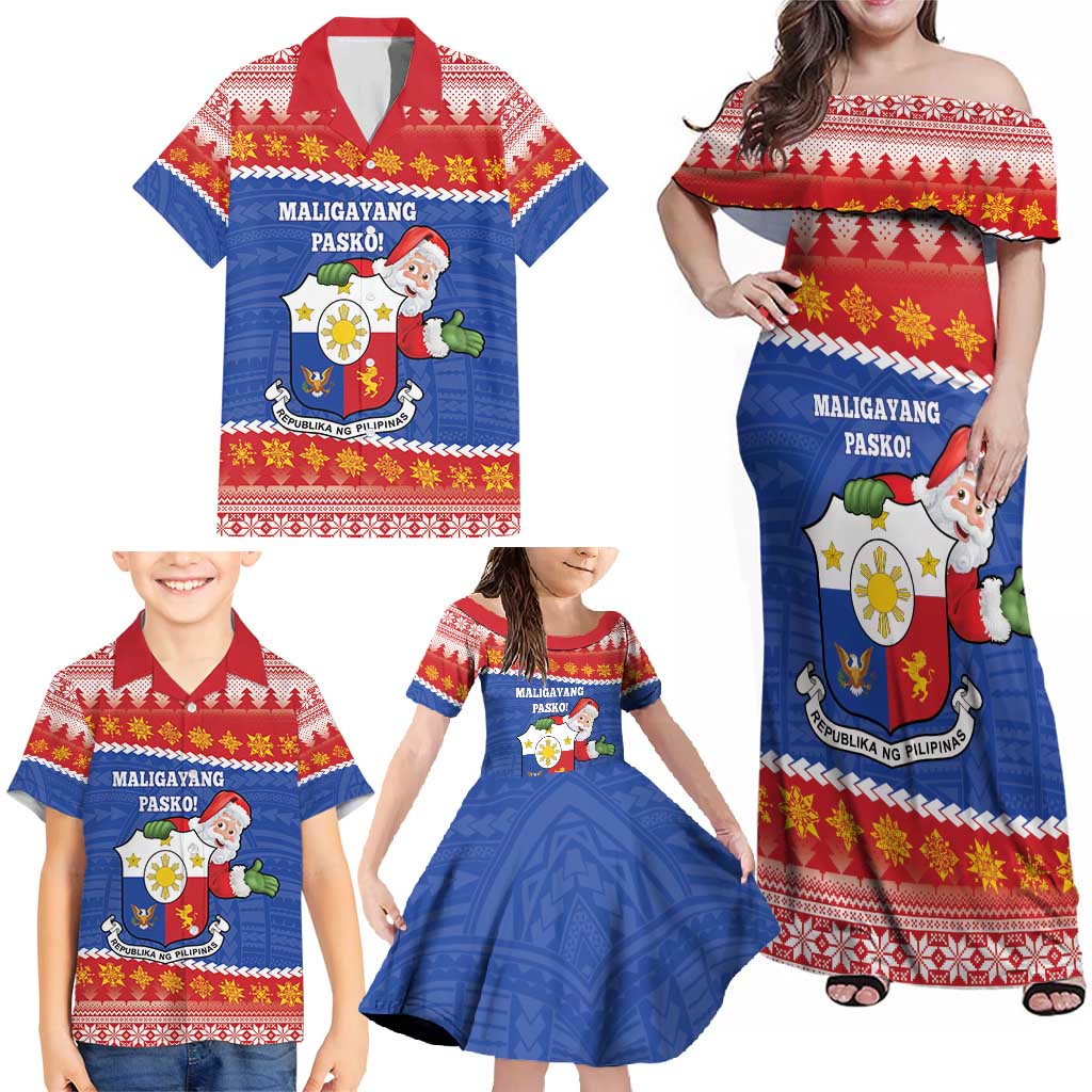 Personalized The Philippines Christmas Family Matching Off Shoulder Maxi Dress and Hawaiian Shirt Pilipinas Parol - Maligayang Pasko! LT14 - Polynesian Pride