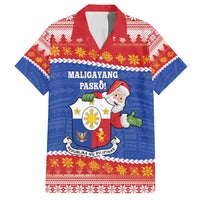 Personalized The Philippines Christmas Family Matching Off Shoulder Maxi Dress and Hawaiian Shirt Pilipinas Parol - Maligayang Pasko! LT14 Dad's Shirt - Short Sleeve Blue - Polynesian Pride