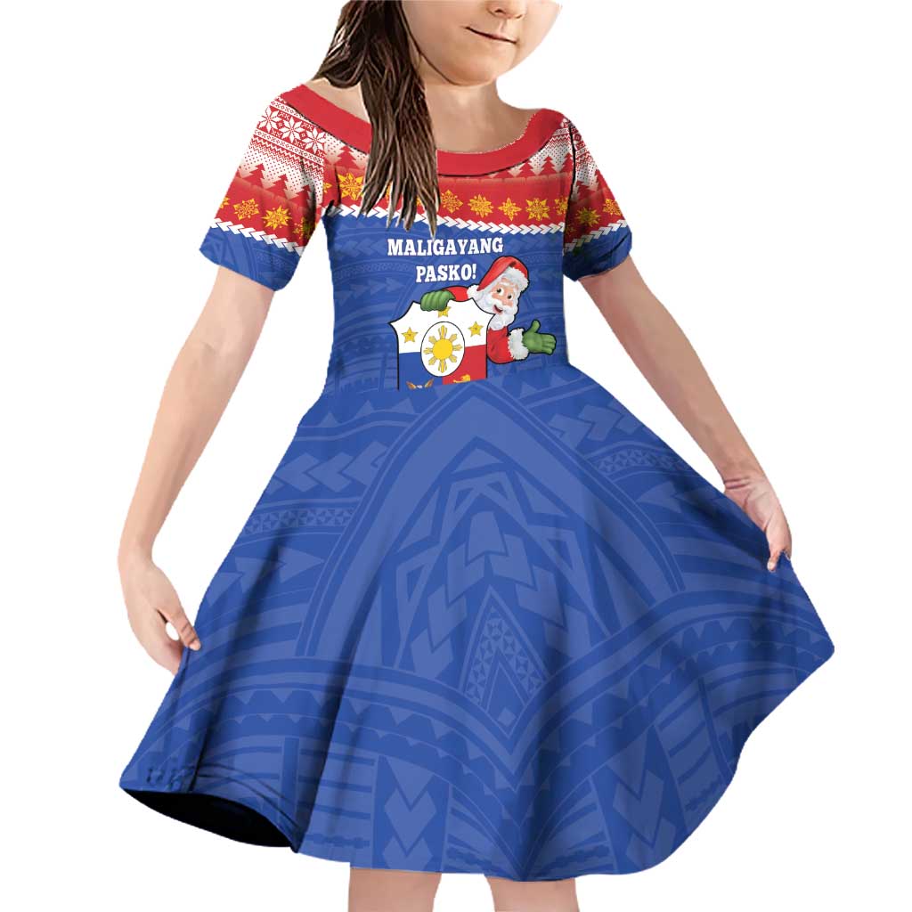 Personalized The Philippines Christmas Family Matching Off Shoulder Short Dress and Hawaiian Shirt Pilipinas Parol - Maligayang Pasko! LT14 Daughter's Dress Blue - Polynesian Pride