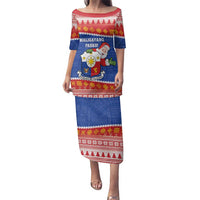 Personalized The Philippines Christmas Family Matching Puletasi and Hawaiian Shirt Pilipinas Parol - Maligayang Pasko! LT14 Mom's Dress Blue - Polynesian Pride