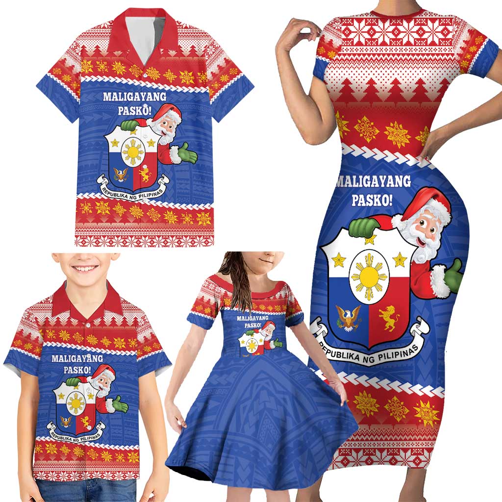 Personalized The Philippines Christmas Family Matching Short Sleeve Bodycon Dress and Hawaiian Shirt Pilipinas Parol - Maligayang Pasko! LT14 - Polynesian Pride