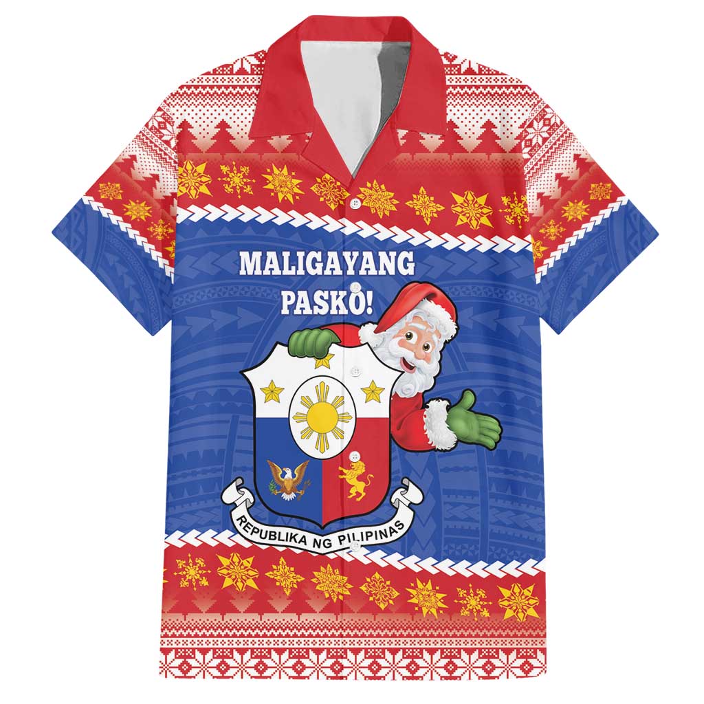 Personalized The Philippines Christmas Family Matching Short Sleeve Bodycon Dress and Hawaiian Shirt Pilipinas Parol - Maligayang Pasko! LT14 Dad's Shirt - Short Sleeve Blue - Polynesian Pride