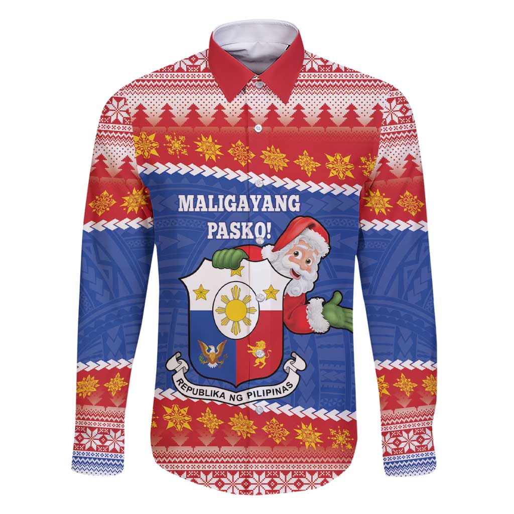 Personalized The Philippines Christmas Family Matching Short Sleeve Bodycon Dress and Hawaiian Shirt Pilipinas Parol - Maligayang Pasko! LT14 Dad's Shirt - Long Sleeve Blue - Polynesian Pride