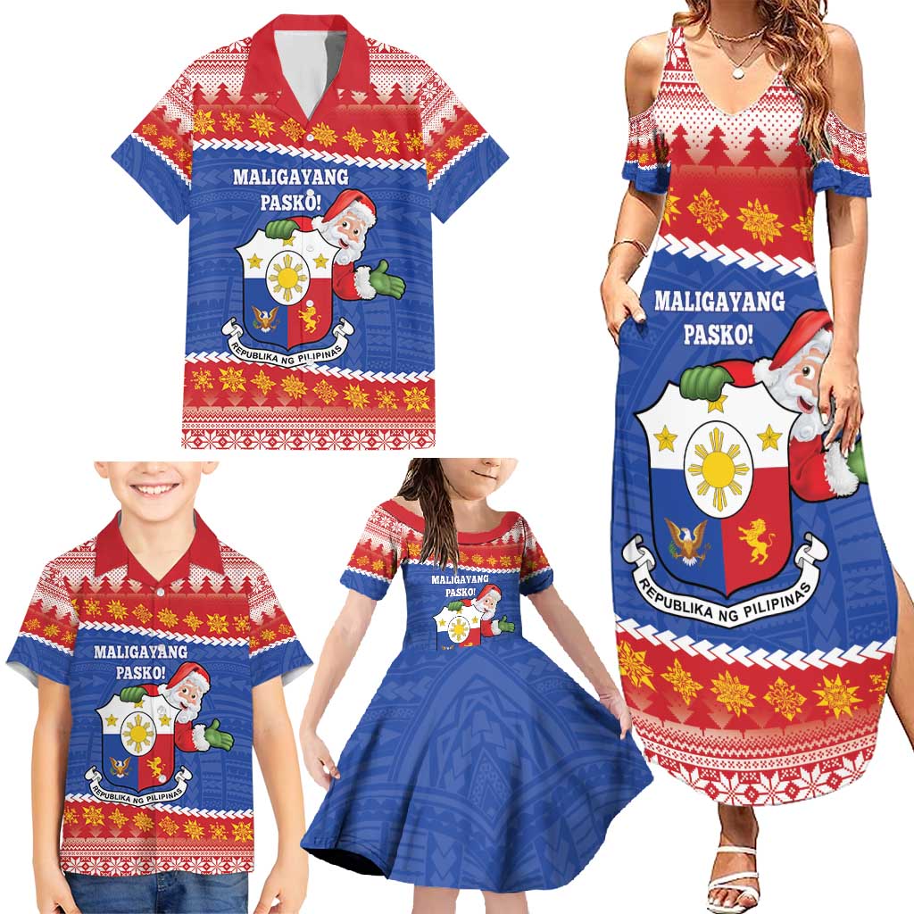 Personalized The Philippines Christmas Family Matching Summer Maxi Dress and Hawaiian Shirt Pilipinas Parol - Maligayang Pasko! LT14 - Polynesian Pride