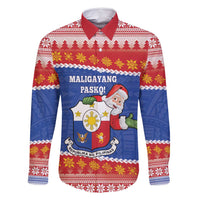 Personalized The Philippines Christmas Family Matching Summer Maxi Dress and Hawaiian Shirt Pilipinas Parol - Maligayang Pasko! LT14 Dad's Shirt - Long Sleeve Blue - Polynesian Pride