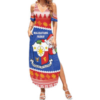 Personalized The Philippines Christmas Family Matching Summer Maxi Dress and Hawaiian Shirt Pilipinas Parol - Maligayang Pasko! LT14 Mom's Dress Blue - Polynesian Pride