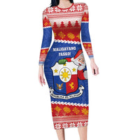 Personalized The Philippines Christmas Long Sleeve Bodycon Dress Pilipinas Parol - Maligayang Pasko! LT14 Long Dress Blue - Polynesian Pride