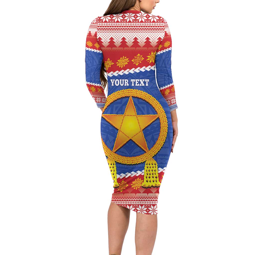 Personalized The Philippines Christmas Long Sleeve Bodycon Dress Pilipinas Parol - Maligayang Pasko! LT14 - Polynesian Pride