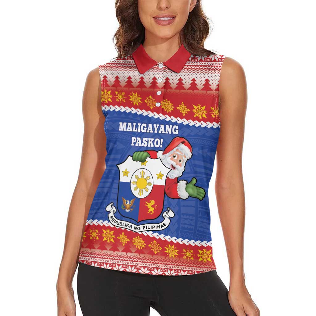 Personalized The Philippines Christmas Women Sleeveless Polo Shirt Pilipinas Parol - Maligayang Pasko!