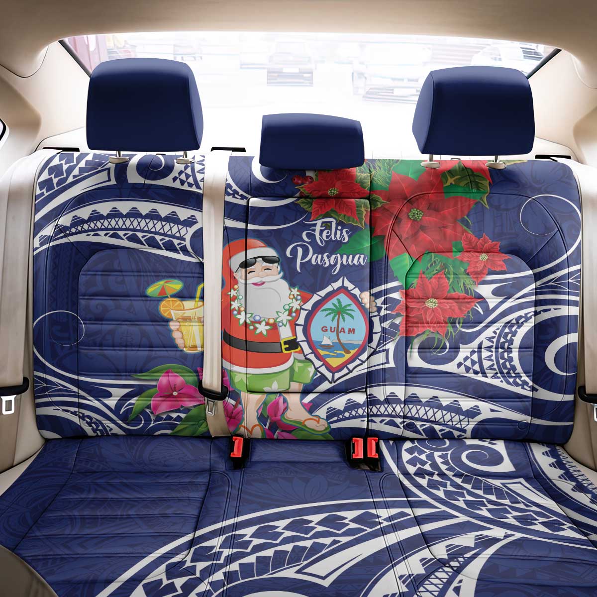 Guam Christmas Back Car Seat Cover Poinsettia With Bougainvillea - Felis Pasgua! LT14 - Polynesian Pride