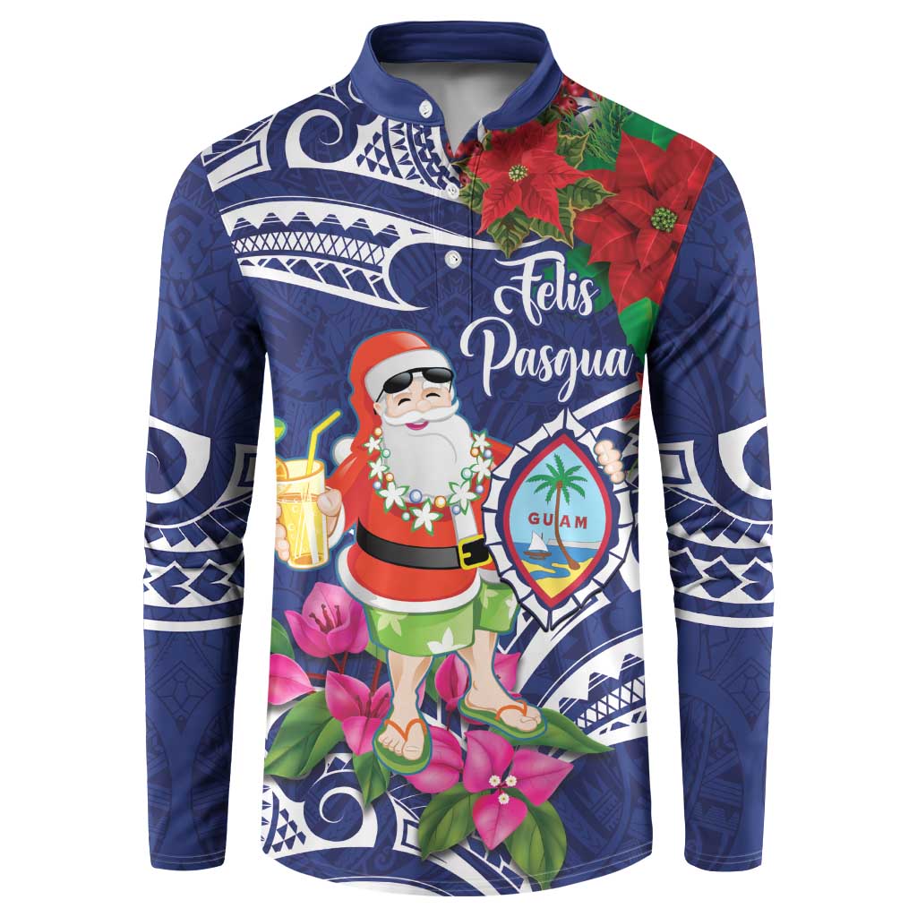 Guam Christmas Button Sweatshirt Poinsettia With Bougainvillea - Felis Pasgua! LT14 Blue - Polynesian Pride