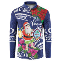 Guam Christmas Button Sweatshirt Poinsettia With Bougainvillea - Felis Pasgua! LT14 Blue - Polynesian Pride