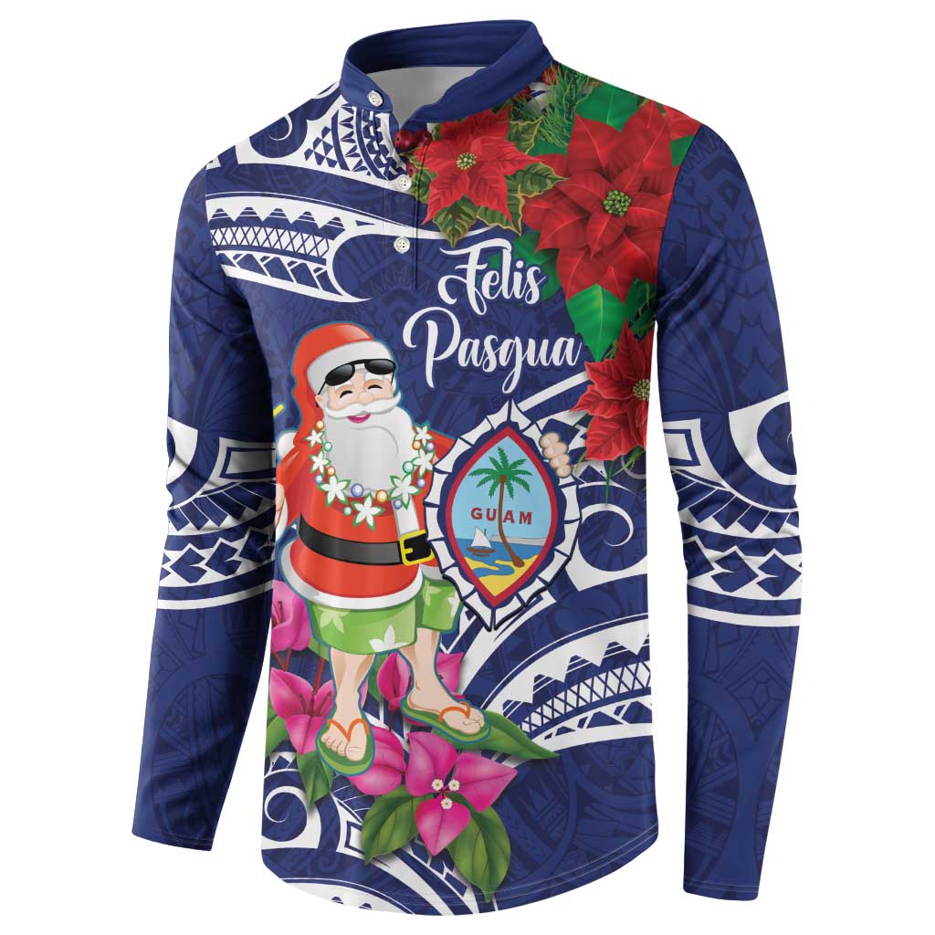 Guam Christmas Button Sweatshirt Poinsettia With Bougainvillea - Felis Pasgua! LT14 - Polynesian Pride