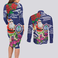 Guam Christmas Couples Matching Long Sleeve Bodycon Dress and Long Sleeve Button Shirt Poinsettia With Bougainvillea - Felis Pasgua! LT14 - Polynesian Pride