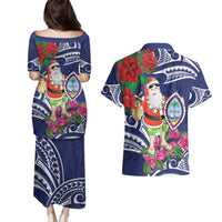 Guam Christmas Couples Matching Puletasi and Hawaiian Shirt Poinsettia With Bougainvillea - Felis Pasgua! LT14 - Polynesian Pride