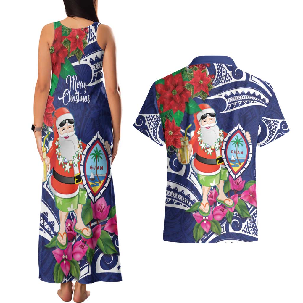 Guam Christmas Couples Matching Tank Maxi Dress and Hawaiian Shirt Poinsettia With Bougainvillea - Felis Pasgua! LT14 - Polynesian Pride