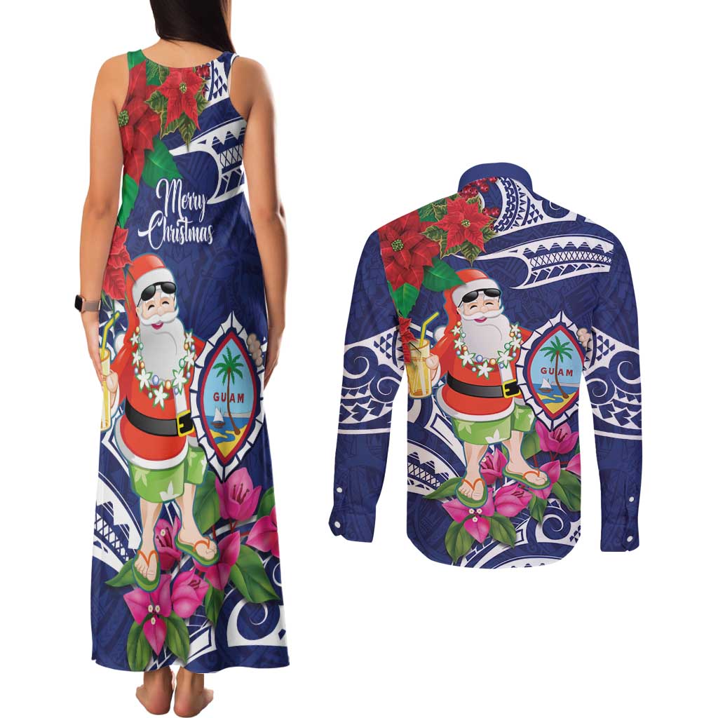 Guam Christmas Couples Matching Tank Maxi Dress and Long Sleeve Button Shirt Poinsettia With Bougainvillea - Felis Pasgua! LT14 - Polynesian Pride