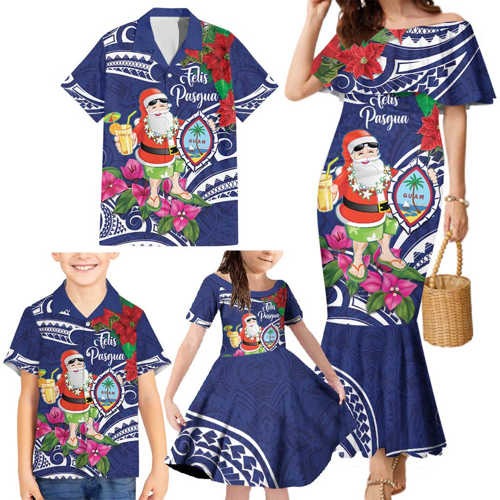Guam Christmas Family Matching Mermaid Dress and Hawaiian Shirt Poinsettia With Bougainvillea - Felis Pasgua! LT14 - Polynesian Pride
