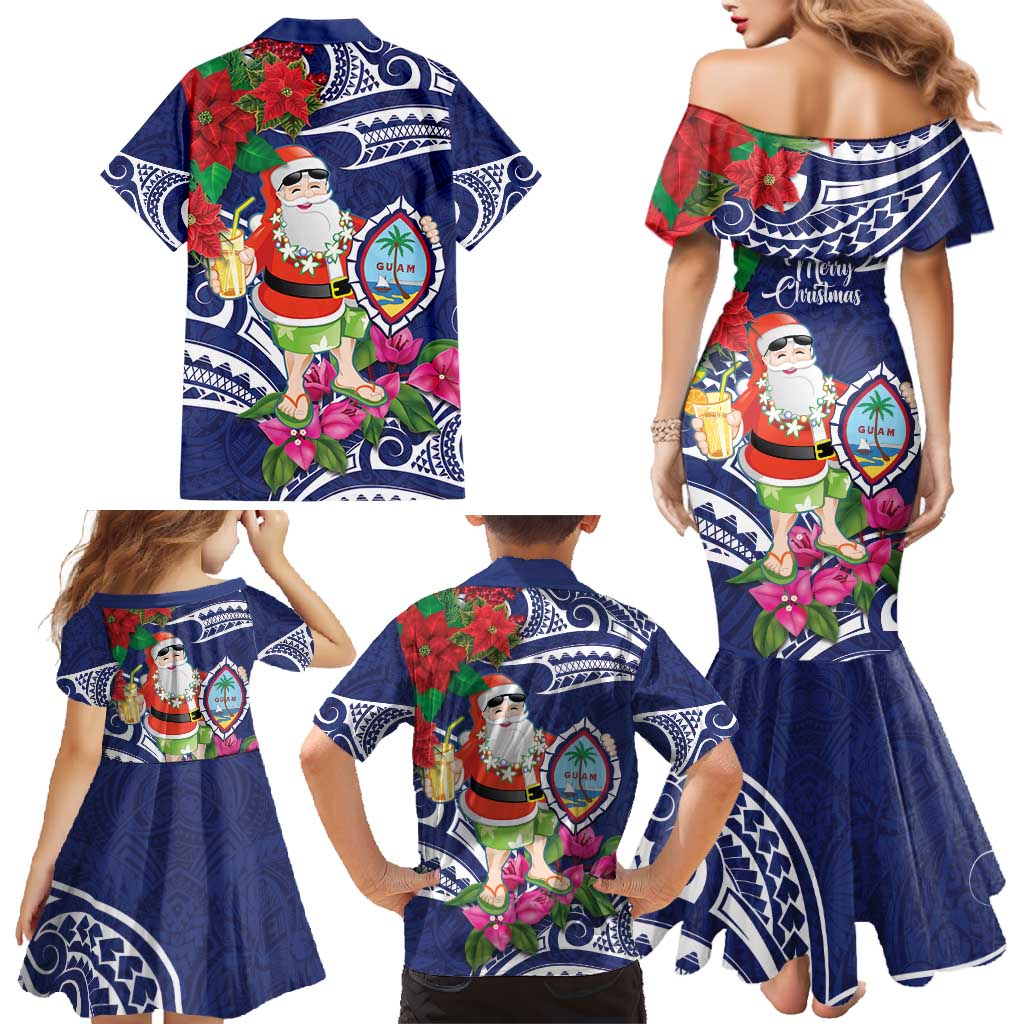 Guam Christmas Family Matching Mermaid Dress and Hawaiian Shirt Poinsettia With Bougainvillea - Felis Pasgua! LT14 - Polynesian Pride