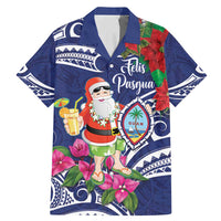 Guam Christmas Family Matching Mermaid Dress and Hawaiian Shirt Poinsettia With Bougainvillea - Felis Pasgua! LT14 Dad's Shirt - Short Sleeve Blue - Polynesian Pride