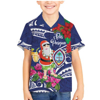 Guam Christmas Family Matching Mermaid Dress and Hawaiian Shirt Poinsettia With Bougainvillea - Felis Pasgua! LT14 Son's Shirt Blue - Polynesian Pride