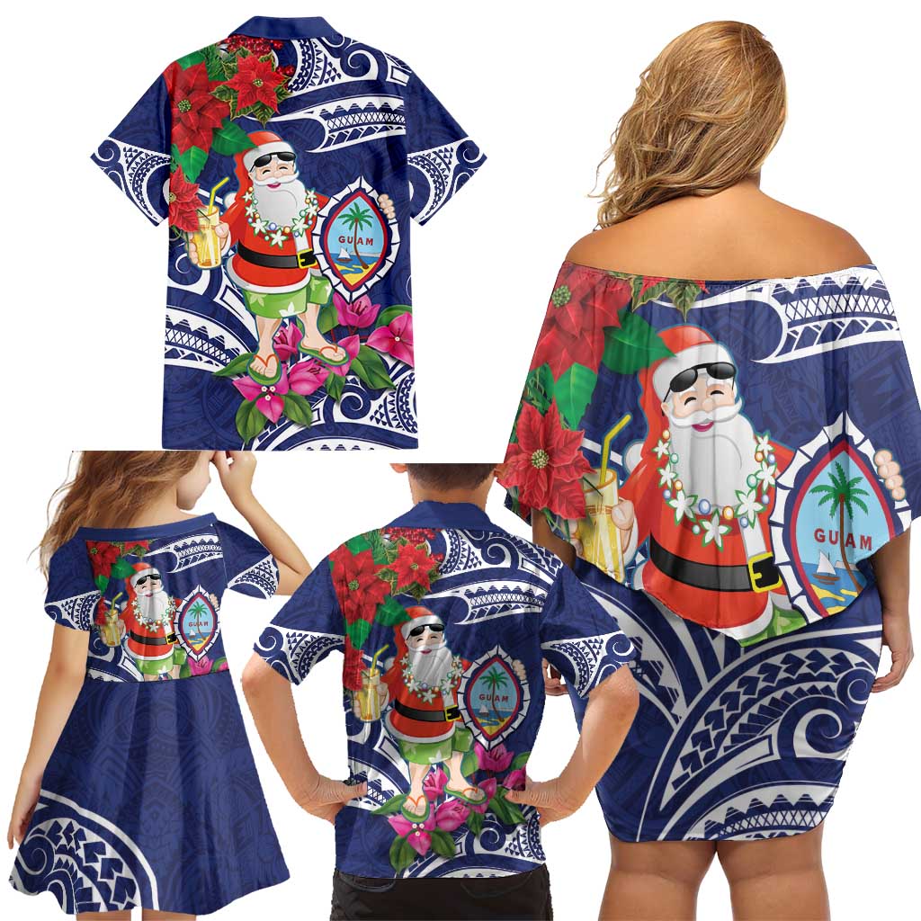 Guam Christmas Family Matching Off Shoulder Short Dress and Hawaiian Shirt Poinsettia With Bougainvillea - Felis Pasgua! LT14 - Polynesian Pride
