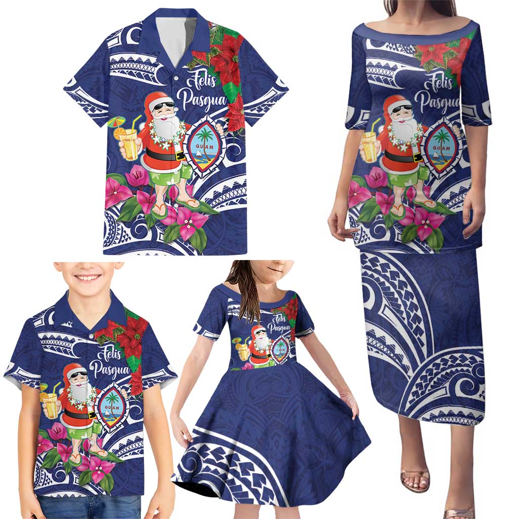 Guam Christmas Family Matching Puletasi and Hawaiian Shirt Poinsettia With Bougainvillea - Felis Pasgua! LT14 - Polynesian Pride