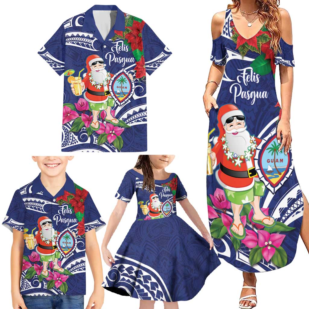 Guam Christmas Family Matching Summer Maxi Dress and Hawaiian Shirt Poinsettia With Bougainvillea - Felis Pasgua! LT14 - Polynesian Pride