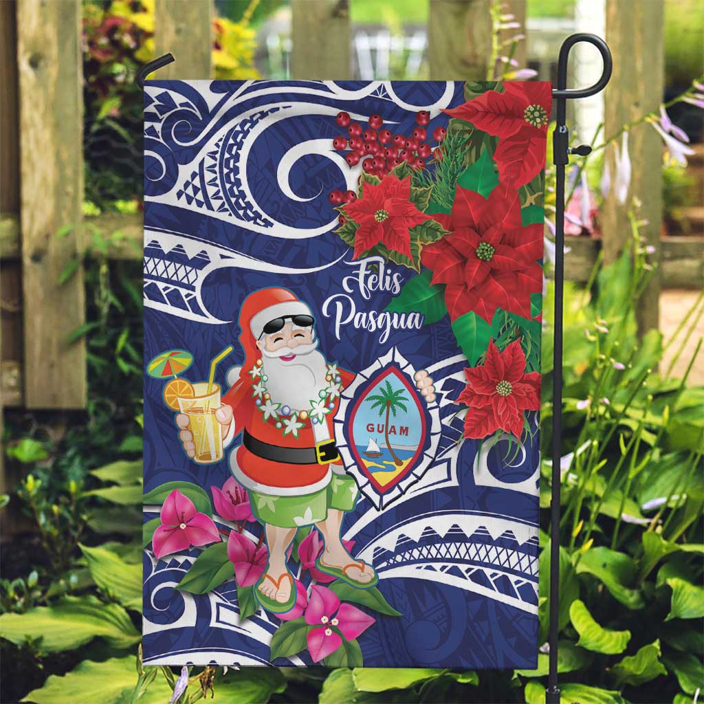 Guam Christmas Garden Flag Poinsettia With Bougainvillea - Felis Pasgua! LT14 Garden Flag Blue - Polynesian Pride