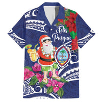 Guam Christmas Hawaiian Shirt Poinsettia With Bougainvillea - Felis Pasgua! LT14 Blue - Polynesian Pride