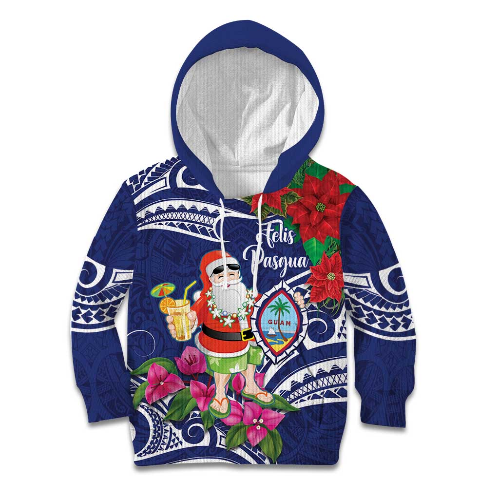Guam Christmas Kid Hoodie Poinsettia With Bougainvillea - Felis Pasgua! LT14 Hoodie Blue - Polynesian Pride