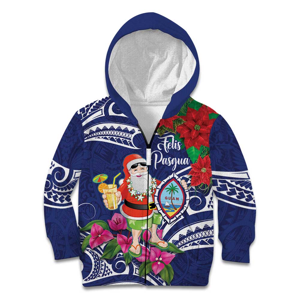 Guam Christmas Kid Hoodie Poinsettia With Bougainvillea - Felis Pasgua! LT14 Zip Hoodie Blue - Polynesian Pride