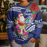 Guam Christmas Kid Ugly Christmas Sweater Poinsettia With Bougainvillea - Felis Pasgua! LT14 - Polynesian Pride